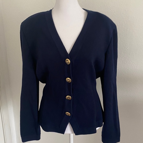 St. John Deep Blue Cardigan with Gold Buttons - Picture 5 of 8